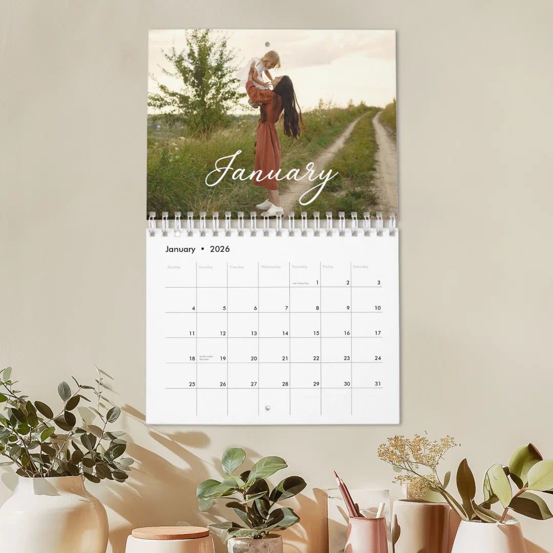 2027 Family Custom Photo Chic Script Calendar