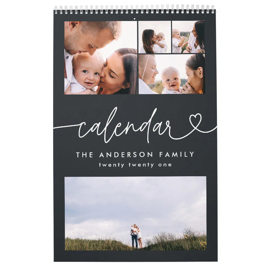 Modern girly script typography minimal multi photo calendar