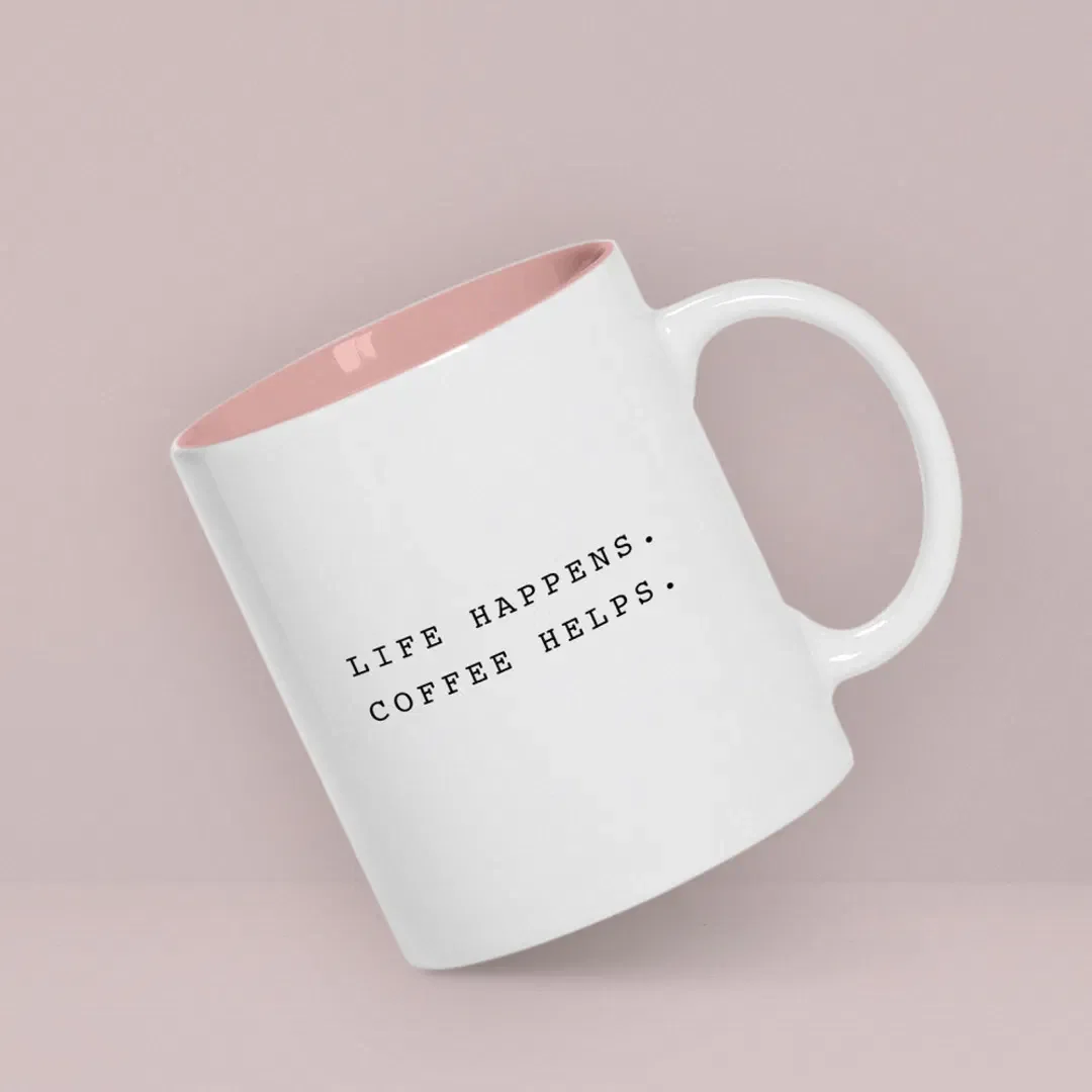 Modern Fun Trendy Typography Life Happens Saying Two-Tone Coffee Mug