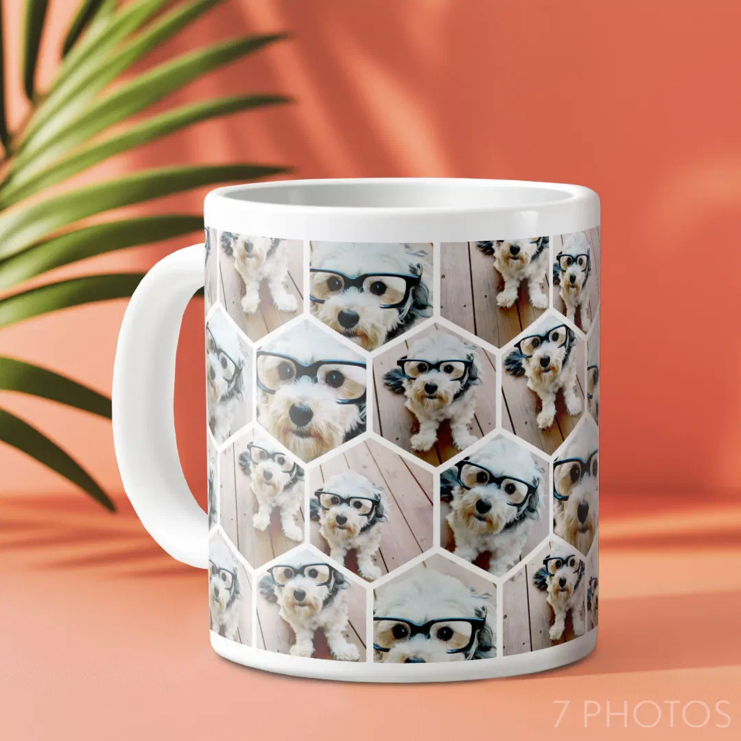 7 Photo Collage – funky hexagon pattern Giant Coffee Mug
