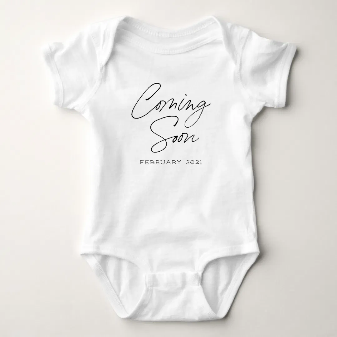 Coming Soon Script Custom Pregnancy Announcement Baby Bodysuit