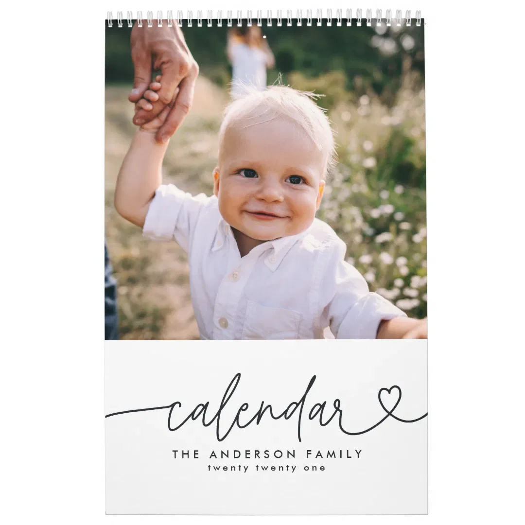 Modern girly script typography minimal multi photo calendar
