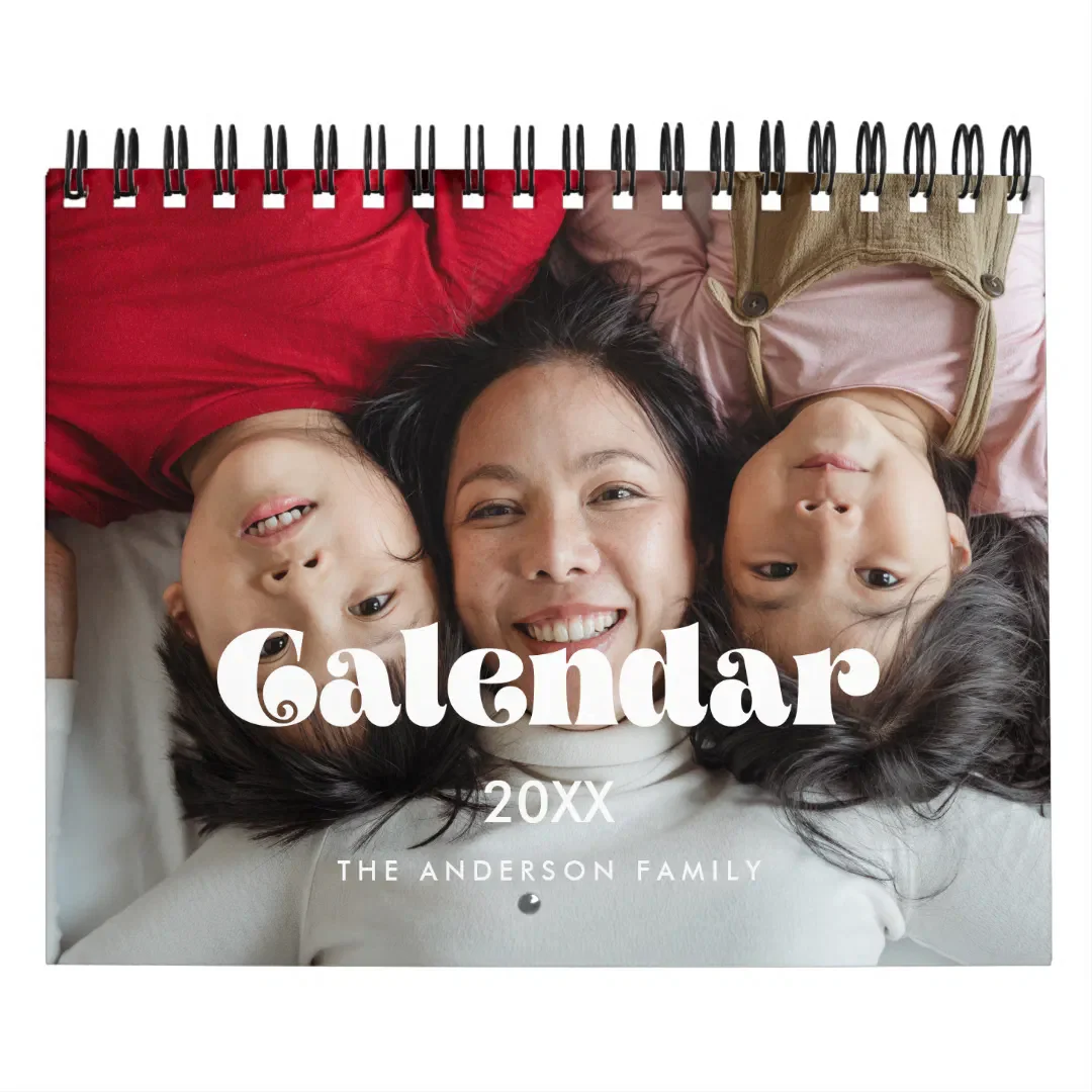 Vintage retro script 2026 family photo calendar