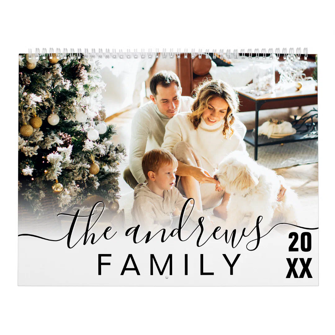 Simple Elegant Handwritten Script Family Photo Calendar