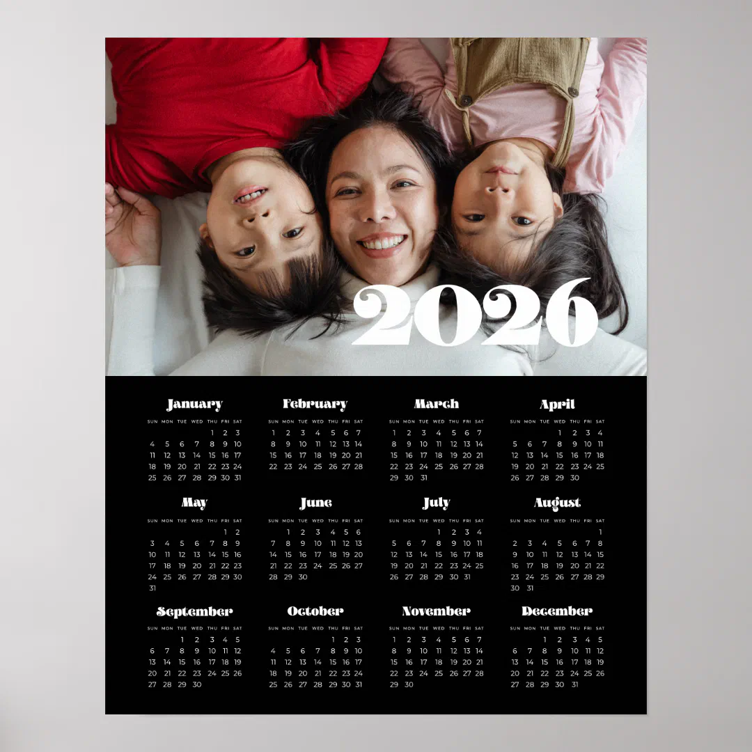 Vintage retro script 2026 Black photo calendar Poster